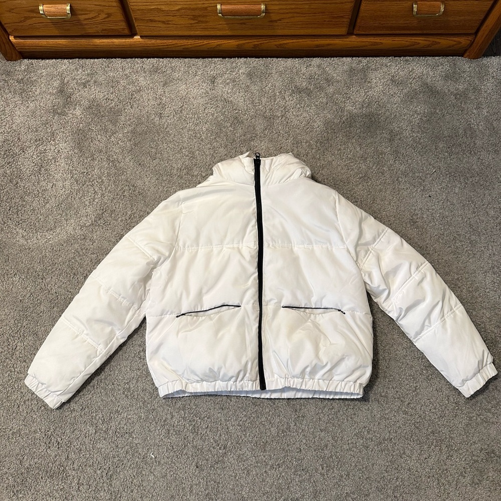 White puffer coat with hood